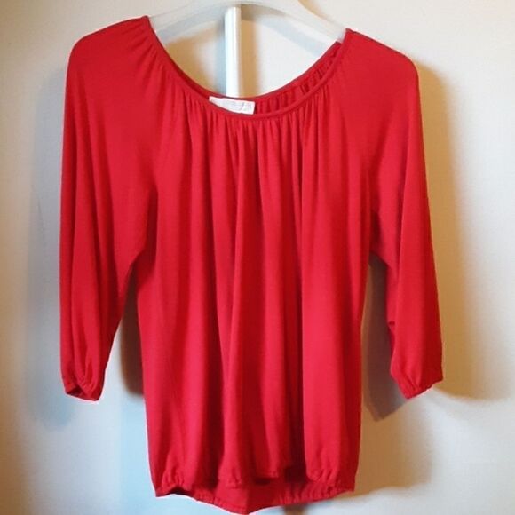 💫💫💫 MICHAEL KORS RED 3/4 SLEEVE FLOWY BLOUSE S - Picture 1 of 5